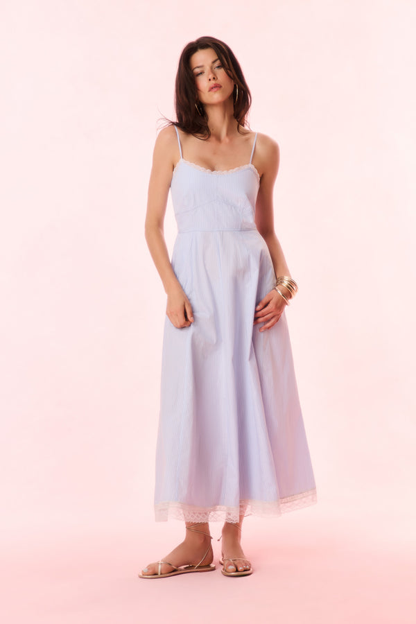 loveshackfancy Sandara Cotton Pinstripe Midi Dress