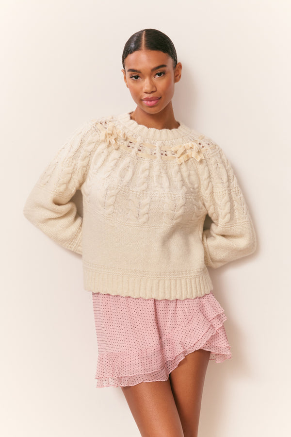 Loveshackfancy Sloanna Knit Cotton Ribbon Pullover