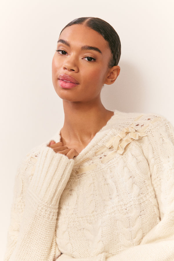 Loveshackfancy Sloanna Knit Cotton Ribbon Pullover