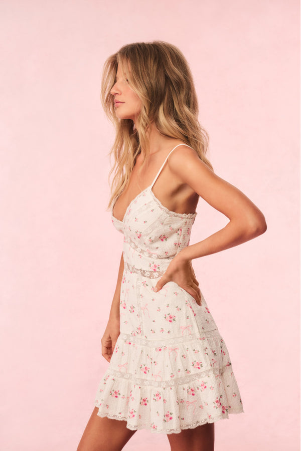 Loveshackfancy Solbina Cotton Rose & Bow Mini Dress
