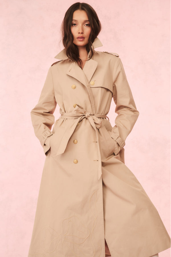 Loveshackfancy Thiel Bow-Embroidered Trench Coat