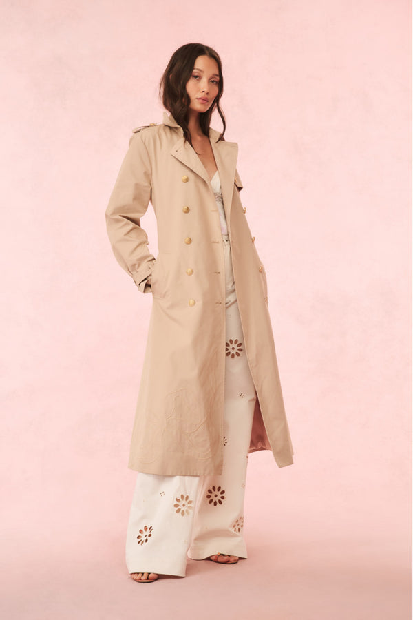 loveshackfancy Thiel Bow-Embroidered Trench Coat