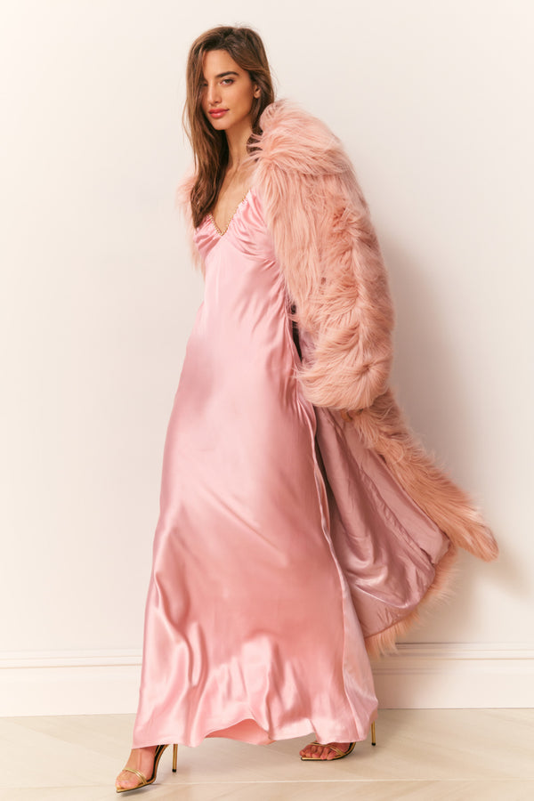 Loveshackfancy Valia Long Faux Fur Coat