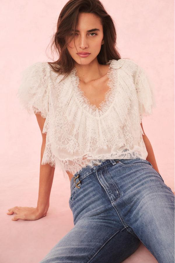 Loveshackfancy Vienne Lace Ruffle Top