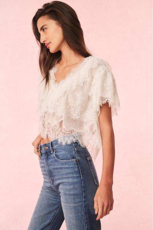 Loveshackfancy Vienne Lace Ruffle Top