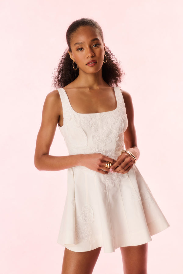 Loveshackfancy Vionne Denim Embroidered Mini Dress