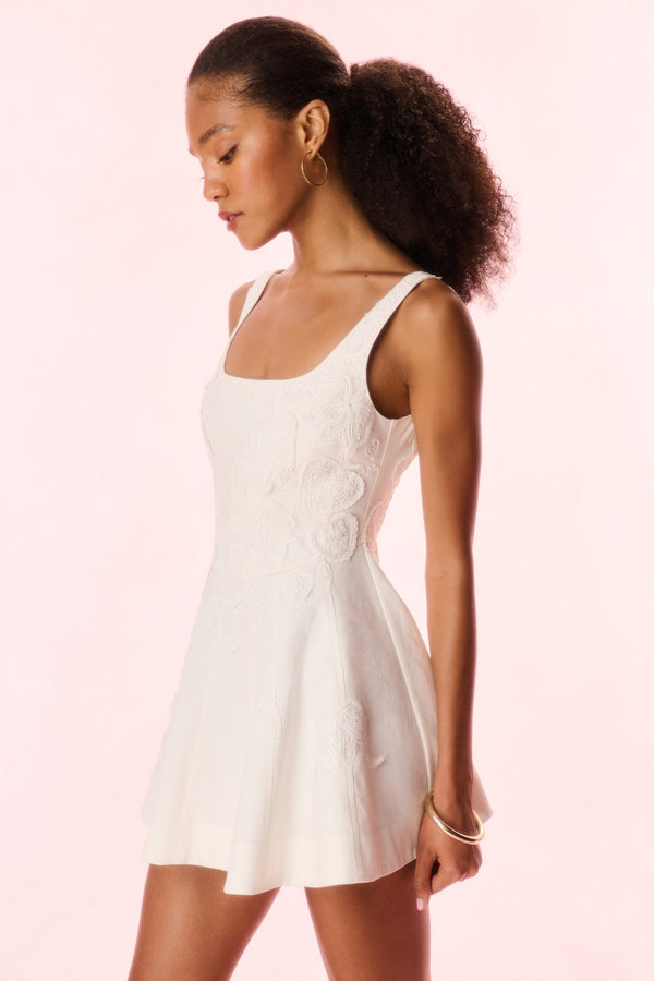 Loveshackfancy Vionne Denim Embroidered Mini Dress