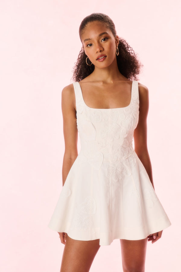 loveshackfancy Vionne Denim Embroidered Mini Dress