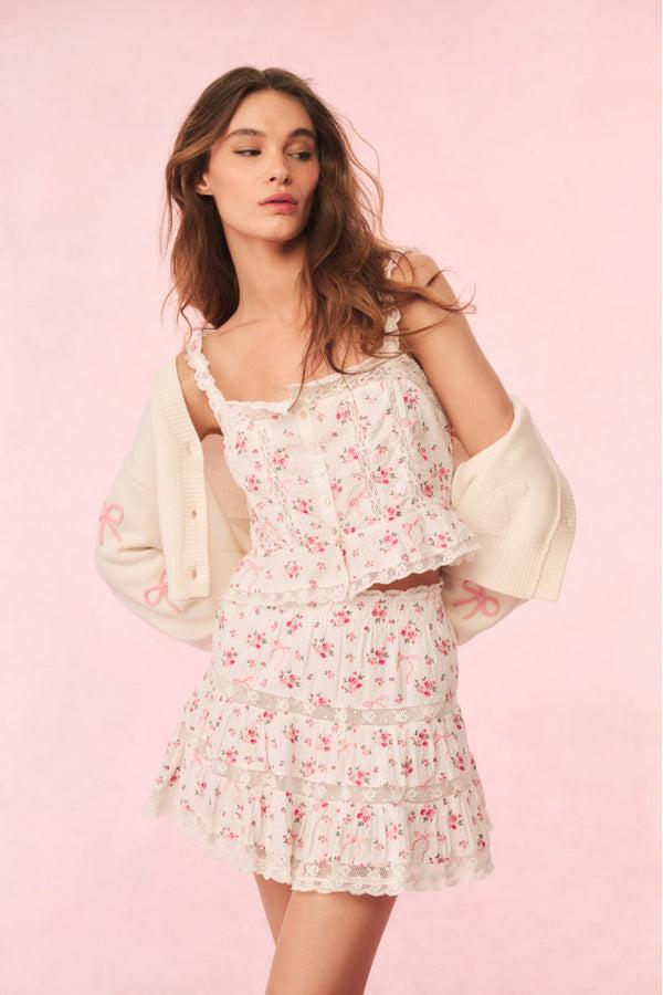 Loveshackfancy Viro Cotton Rose & Bow Mini Skirt