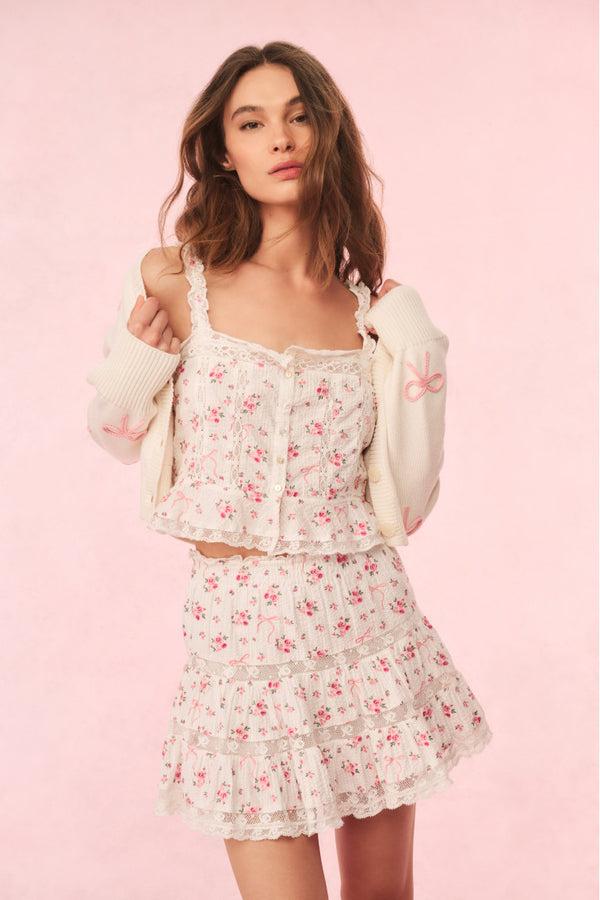 loveshackfancy Viro Cotton Rose & Bow Mini Skirt