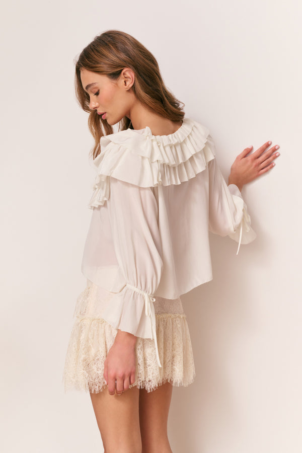 Loveshackfancy Warlow Silk Ruffle Blouse