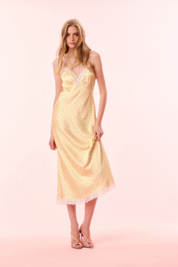 Loveshackfancy Manuela Satin Polkadot Maxi Slip Dress