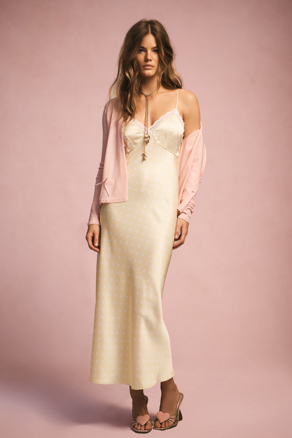 Loveshackfancy Manuela Satin Polkadot Maxi Slip Dress