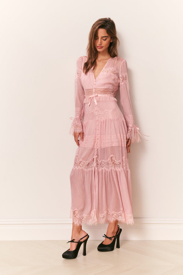 loveshackfancy Marinetta Polka Dot Lace-Trim Maxi Dress