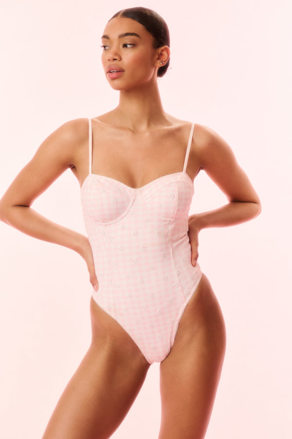 loveshackfancy Mina Gingam Eyelet One-Piece Swimsuit