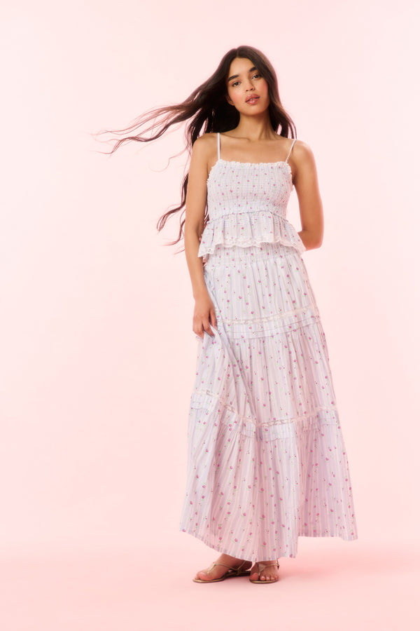 Loveshackfancy Phia Cotton Floral Tiered Maxi Skirt