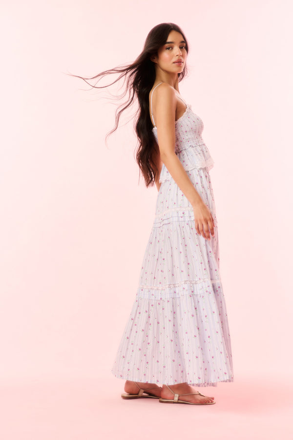 Loveshackfancy Phia Cotton Floral Tiered Maxi Skirt