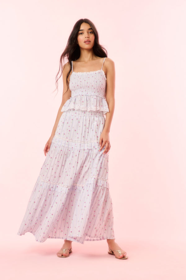 loveshackfancy Phia Cotton Floral Tiered Maxi Skirt