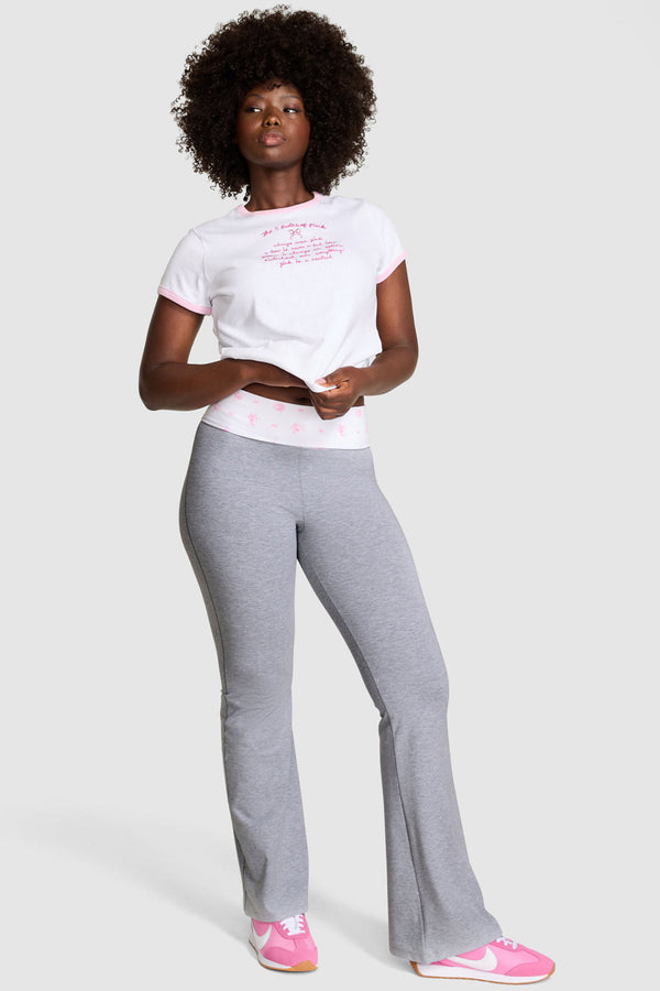 loveshackfancy PINK x LoveShackFancy Cotton Foldover Flare Leggings