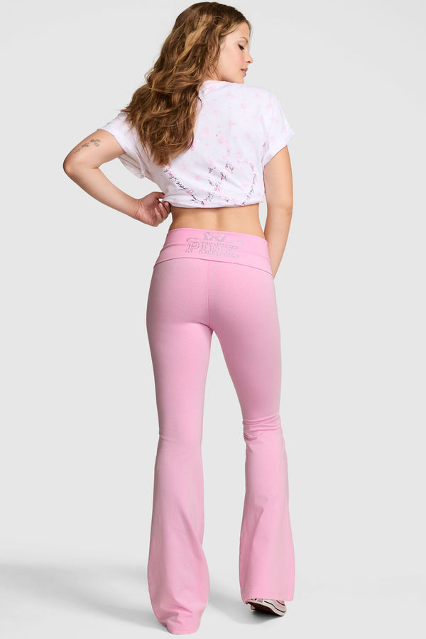 Loveshackfancy PINK X LoveShackFancy Washed Cotton Foldover Flare Leggings