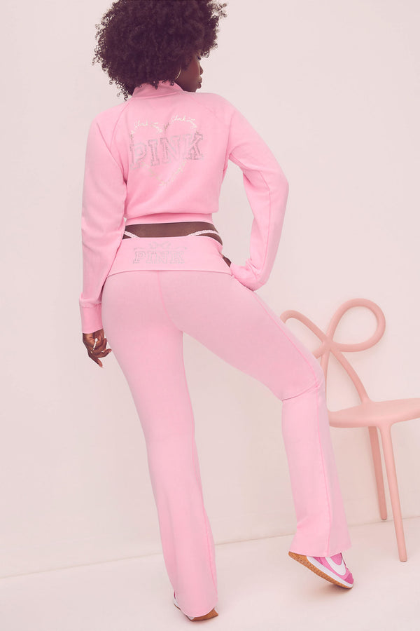 loveshackfancy PINK x LoveShackFancy Washed Cotton Foldover Flare Leggings