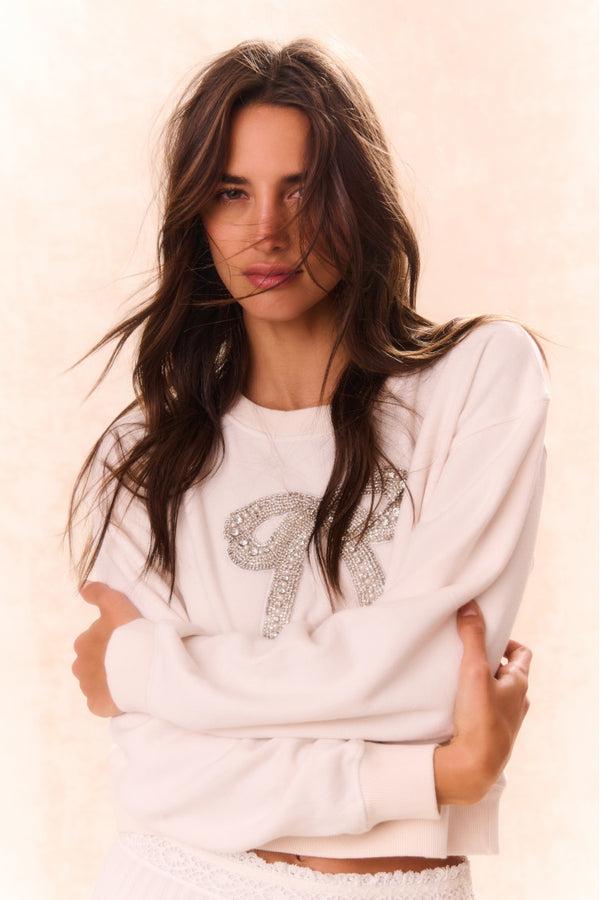 Loveshackfancy Rylan Bow-Embellished Fleece Pullover