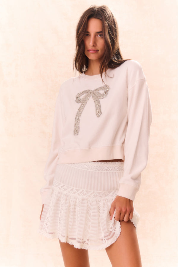 Loveshackfancy Rylan Bow-Embellished Fleece Pullover