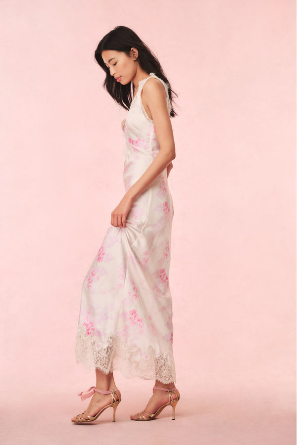 Loveshackfancy Serene Satin Lace-Trimmed Maxi Dress