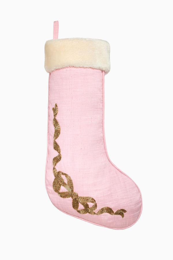 loveshackfancy Silk Embroidered Embellished Bow Stocking