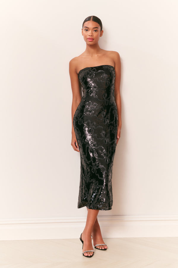 Loveshackfancy Stasia Sequin Winding Bow Midi Dress