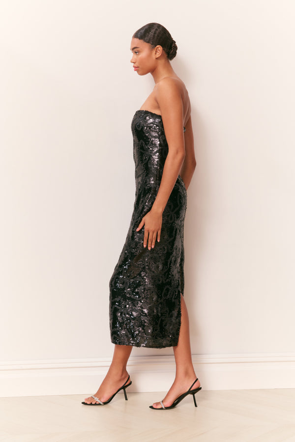 Loveshackfancy Stasia Sequin Winding Bow Midi Dress