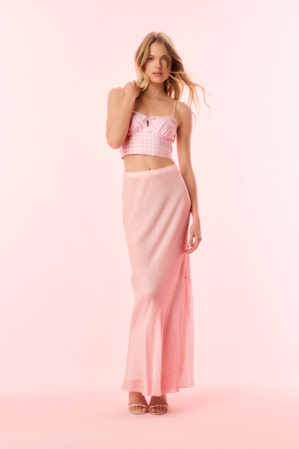 Loveshackfancy Tesleigh Chiffon Polkadot Maxi Skirt