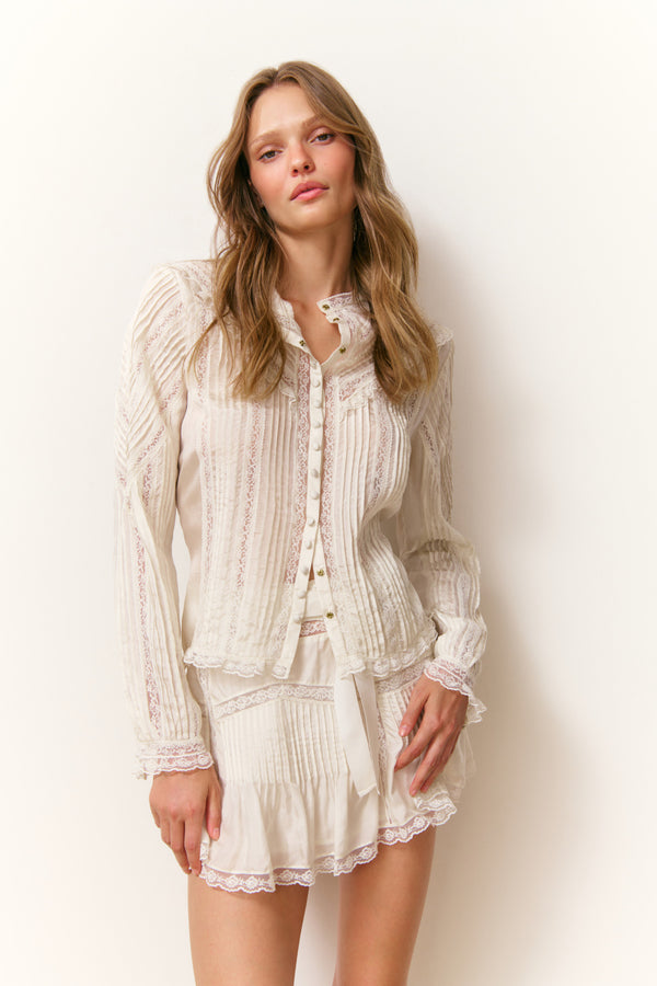 Loveshackfancy Willia Silk Lace-Detailed Mini Skirt