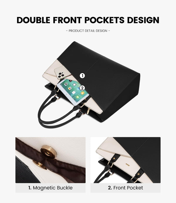 Lovevook 2Pcs Leather Office Laptop Tote Bag 15.6" 17.3"