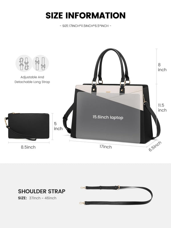 Lovevook 2Pcs Leather Office Laptop Tote Bag 15.6" 17.3"