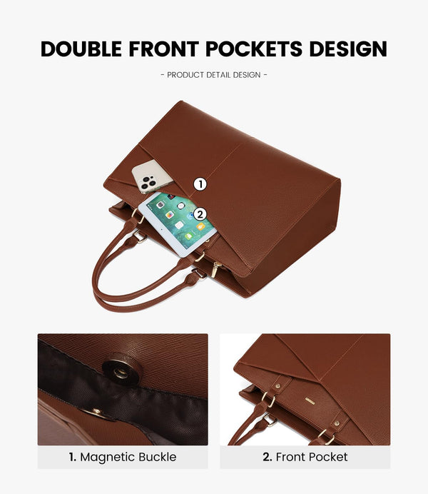 Lovevook 2Pcs Leather Office Laptop Tote Bag 15.6" 17.3"