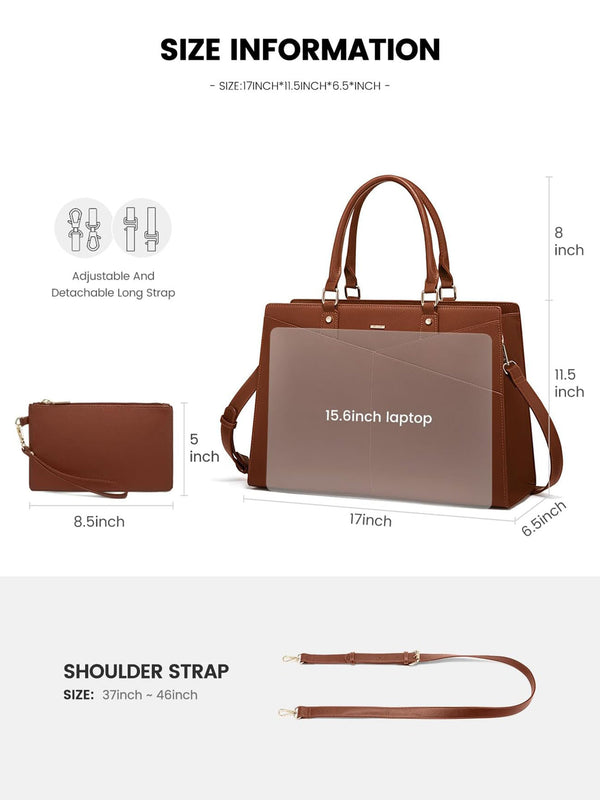 Lovevook 2Pcs Leather Office Laptop Tote Bag 15.6" 17.3"