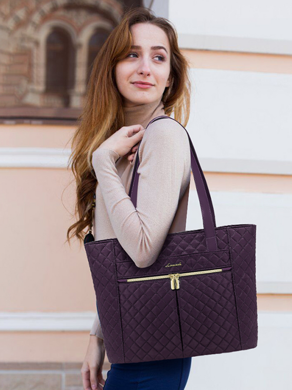 Lovevook 2Pcs Diamond Quilted Tote Bag 15.6" 17"