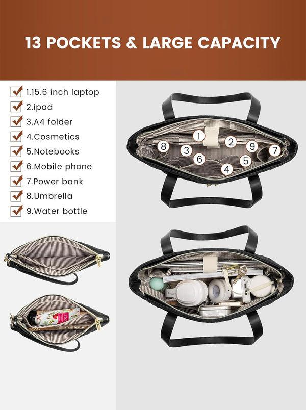 Lovevook 2Pcs Diamond Quilted Tote Bag 15.6" 17"