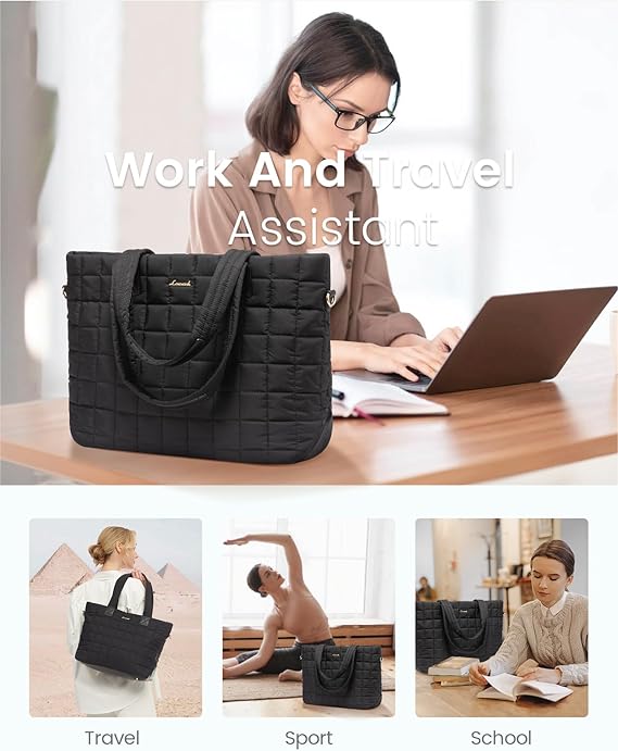 Lovevook 2Pcs Lightweight Puffer Tote Bag 15.6" 17"