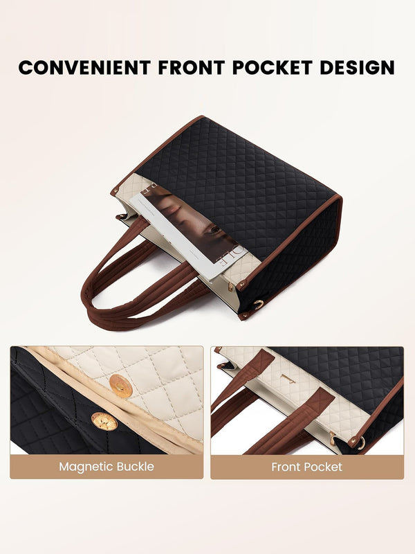 Lovevook 2Pcs Quilted Work Tote Bag 15.6" 17.3"