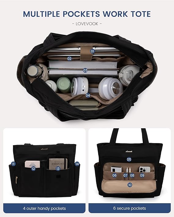 Lovevook Multiple Pocket Laptop Tote Bag 15.6"