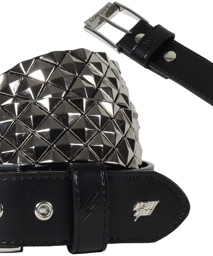Lowlife Of London Armor Leather Belt In Black And Silver