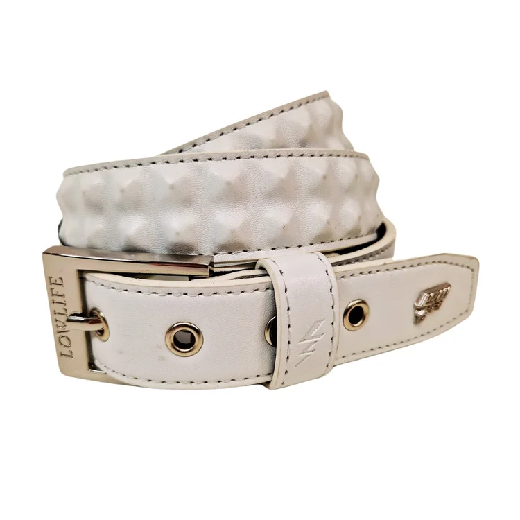 lowlife of london Cover Up Slim Leather Belt in White