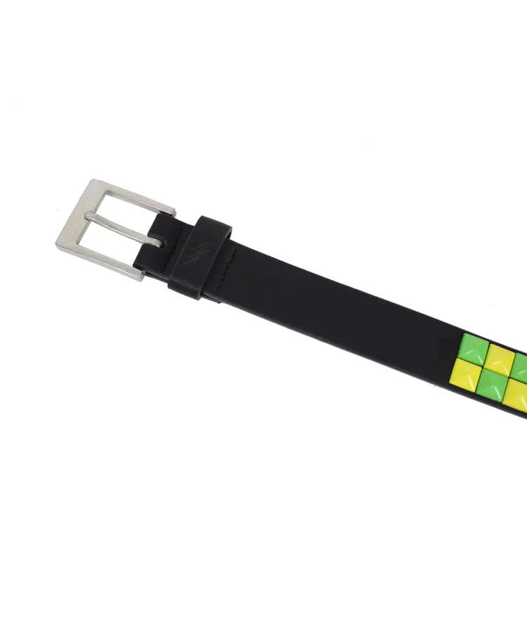 Lowlife Of London Dub Leather Belt In Black Green And Yellow