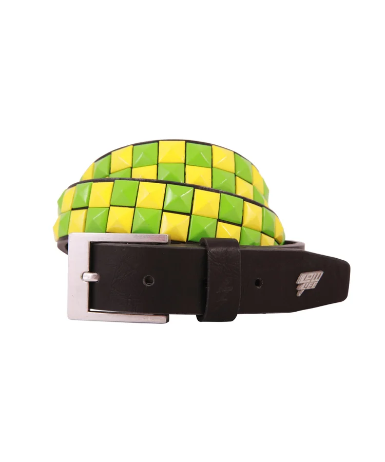 lowlife of london Dub Leather Belt in Black Green and Yellow