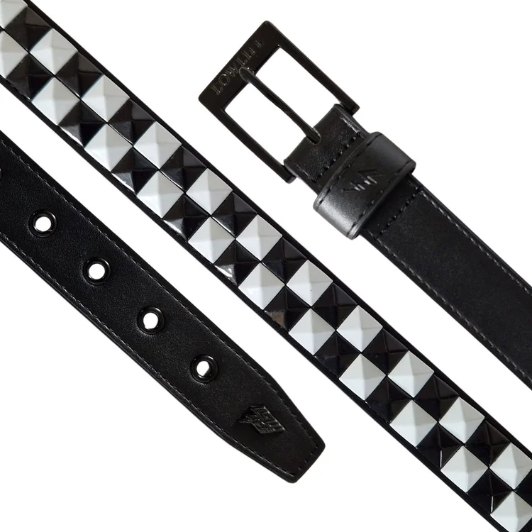 Lowlife Of London Dub Studded Leather Belt In Black And White