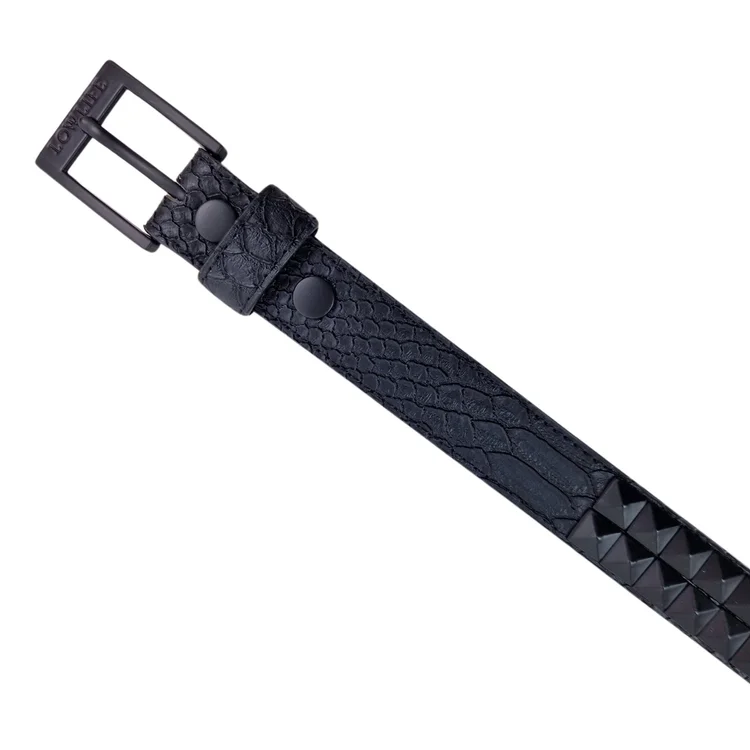 Lowlife Of London Dub Studded Leather Belt In Black Snakeskin