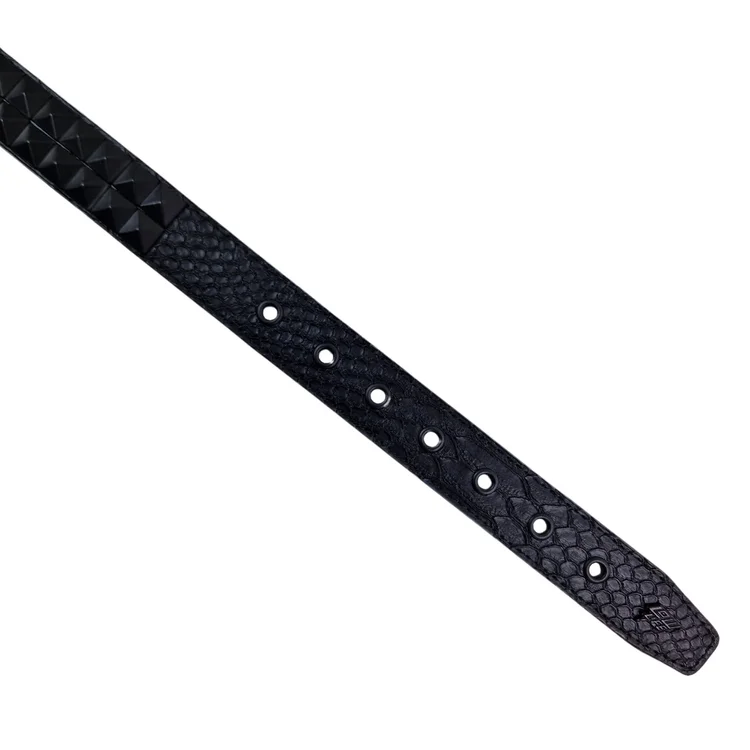 Lowlife Of London Dub Studded Leather Belt In Black Snakeskin