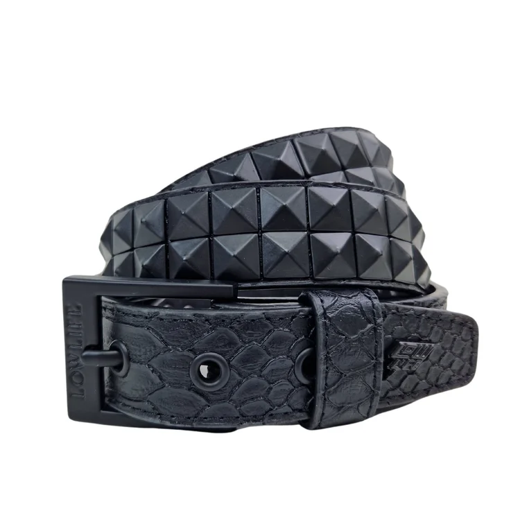 lowlife of london Dub Studded Leather Belt in Black Snakeskin